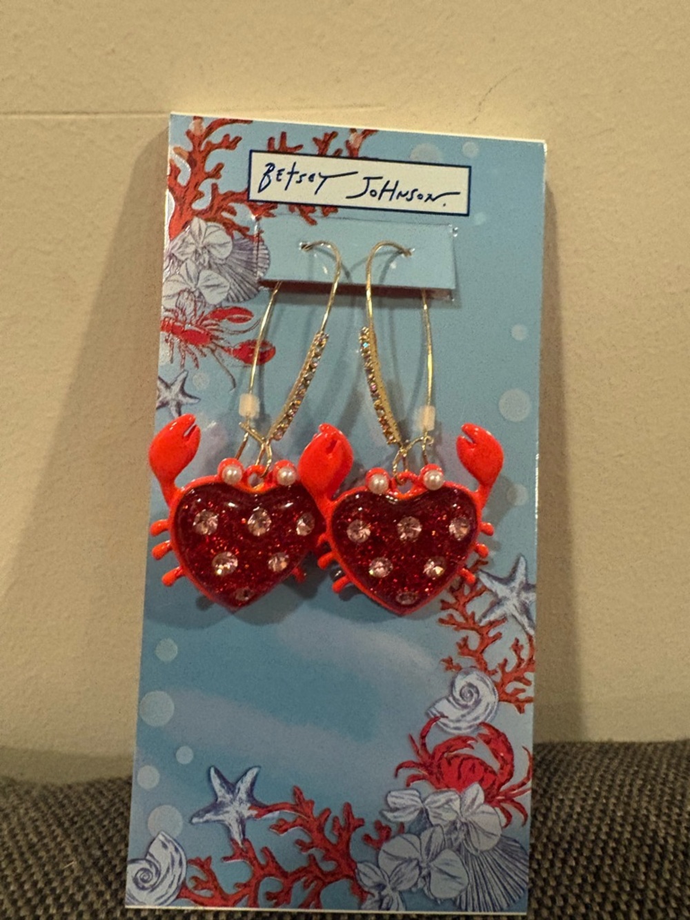 Betsey Johnson Crab Shepherd Hook Earrings - Picture 2 of 4